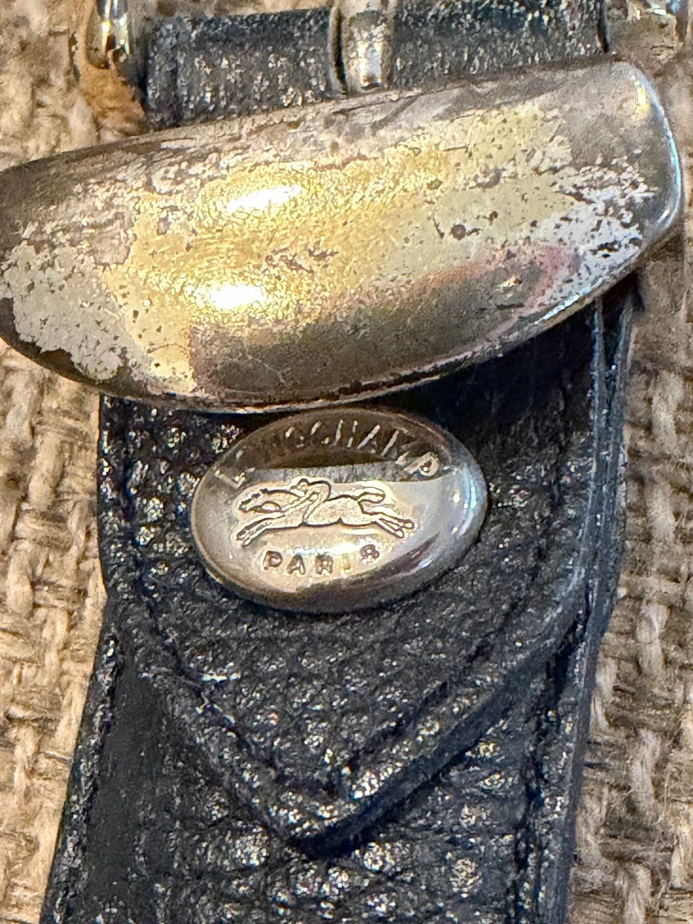 EUC - Longchamp Vintage Navy Leather Belt with Silver Buckle
